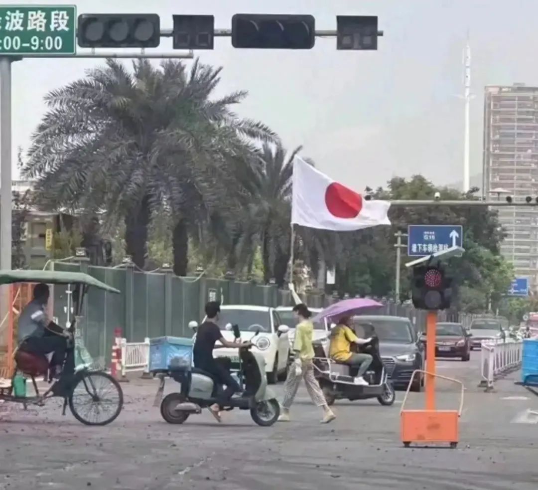 温州一女子高举日本国旗招摇过市，一路通行无阻没人管，网友怒了