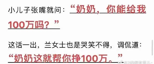 汪小菲家两个宝贝的对话，真是让人惊愕不已。只见小儿子在和奶奶视频通话时，一开口便索要高达百万的金额，让奶奶瞬间陷