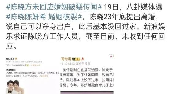 陈晓被曝已经离婚半年，走得很坚决：拉黑陈妍希，愿意净身出户  第2张